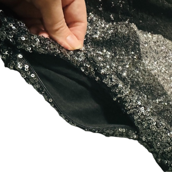 NWT EXPRESS Sequin Mini Dress Dolman Sleeves Strong Shoulder Colorblock Women’s - Picture 7 of 11